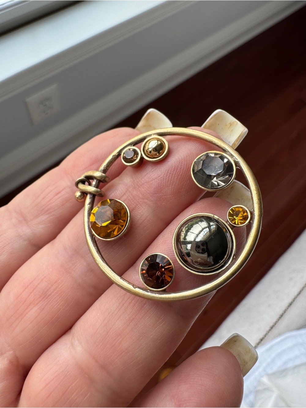 Gold-Tone Multi-Stone Circle Earrings with Amber and Smoke Crystals